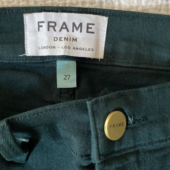 💙 FRAME Le Skinny de Jeanne Hunter Green Distressed Skinny Denim Size 27 - Picture 6 of 7